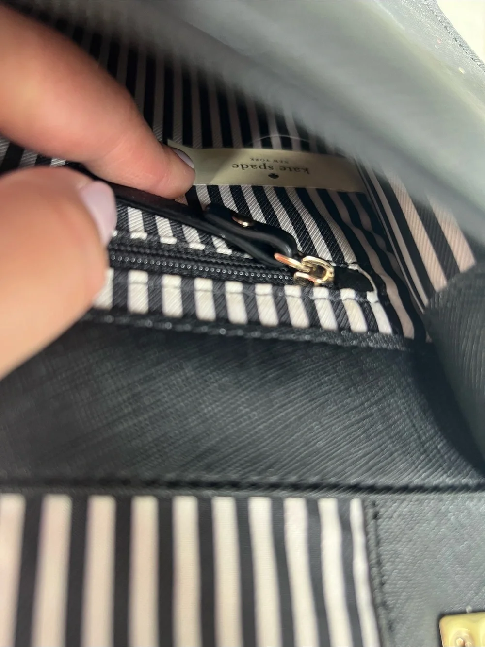 kate spade Black Textured Leather Handbag with Gold Hardware